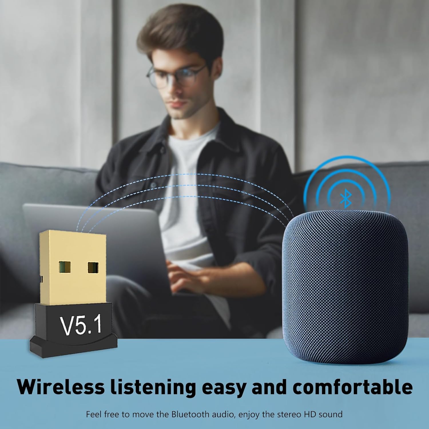 Desk Setup Speakers - Adapter Bluetooth 5.1 Dongle Bezprzewodowy USB