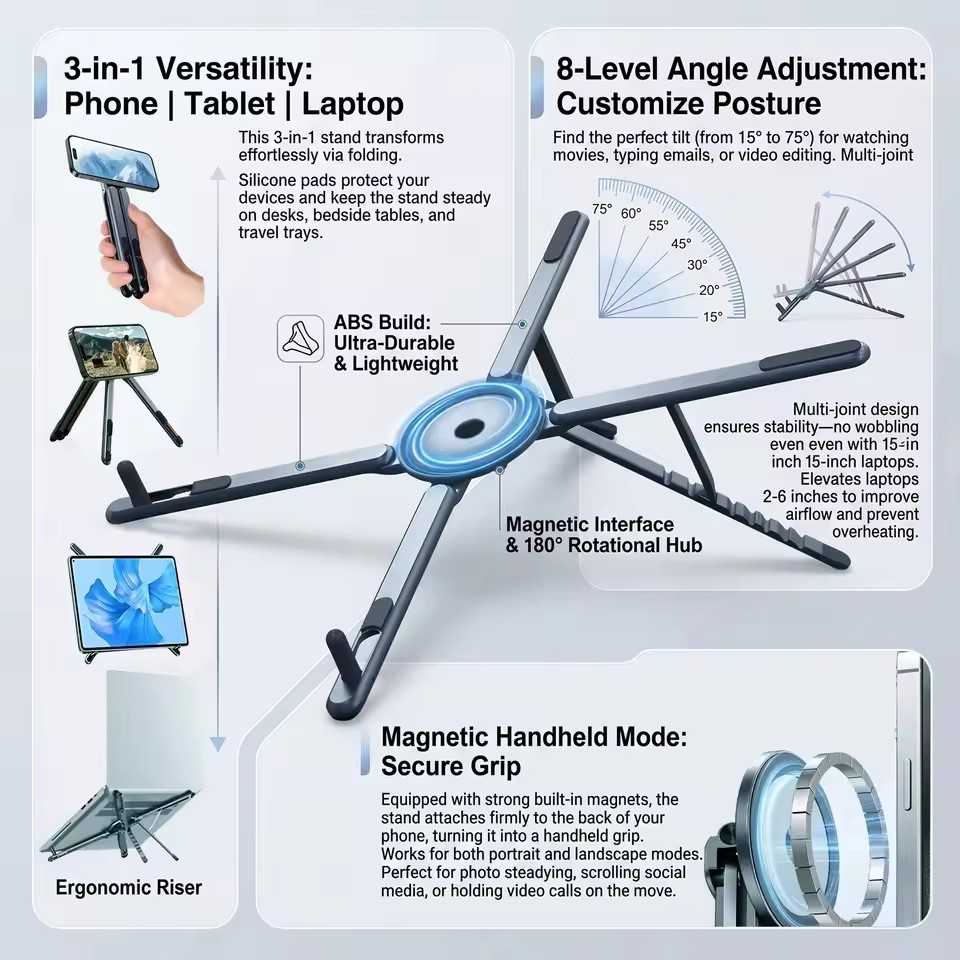 Desk Setup Stand - Przenośny magnetyczny uchwyt na telefon i