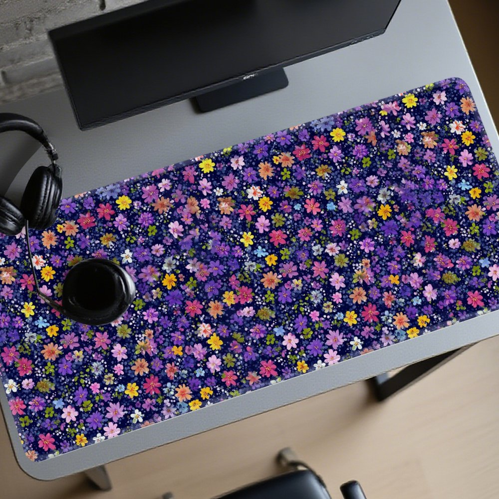 Desk Setup Dark - Podkładka na biurko z kwiatowym wzorem,